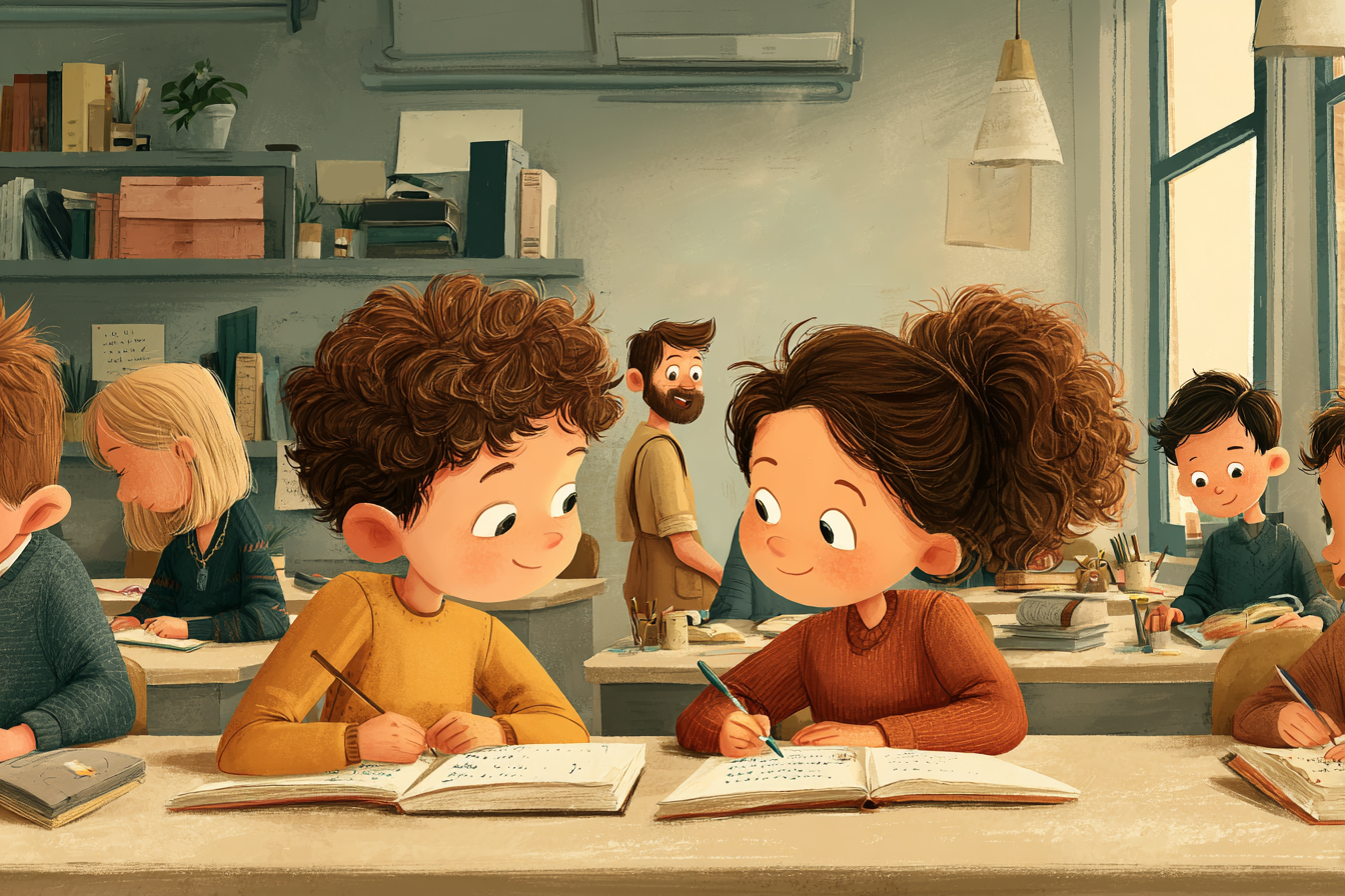 dzieci pracujące w parach i ćwiczące stronę bierną w czasach perfect