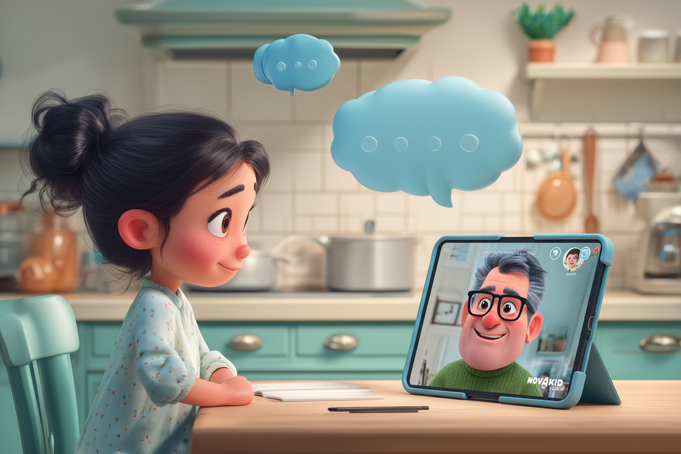 uśmiechnięte dziecko uczestniczące w lekcji angielskiego online