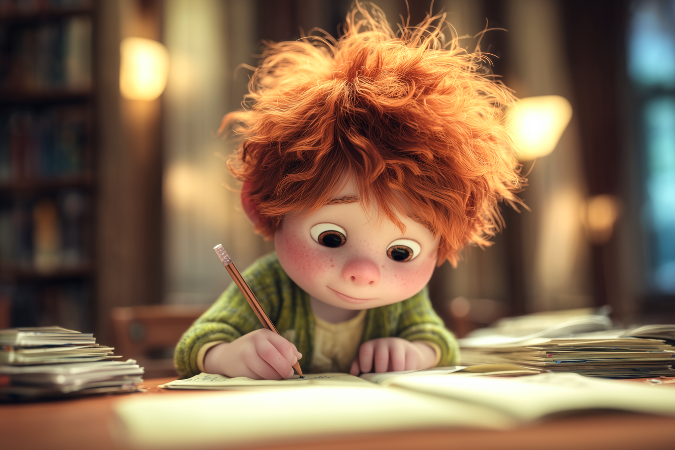 dziecko zapisujące w zeszycie przykłady zdań z przyimkami by, with i without