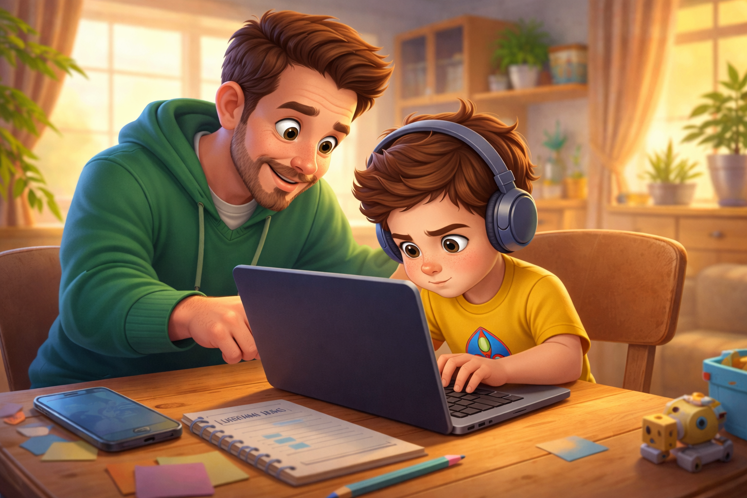 Tatăl își ajută băiatul cu idei de nume pentru social media