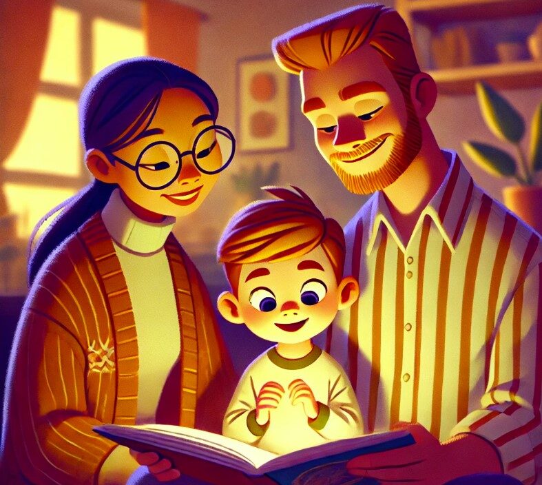 ebeveynler çocukla kitap okuyor