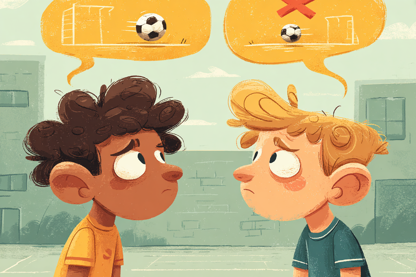 Biri futbolu savunan diğeri ise sevmeyen iki çocuk.