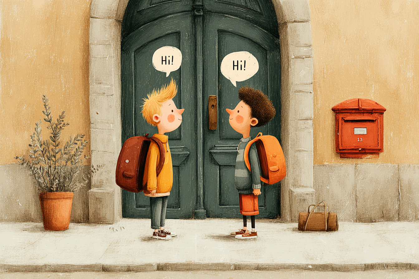 Birbirlerine selam veren iki arkadaş