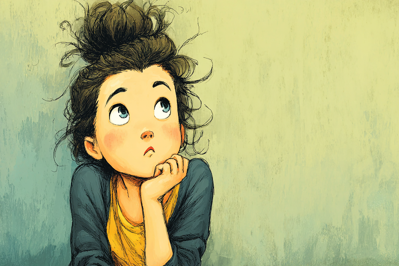 Öğrendiği kelimeyi hafızasından hatırlamaya çalışan bir kız.