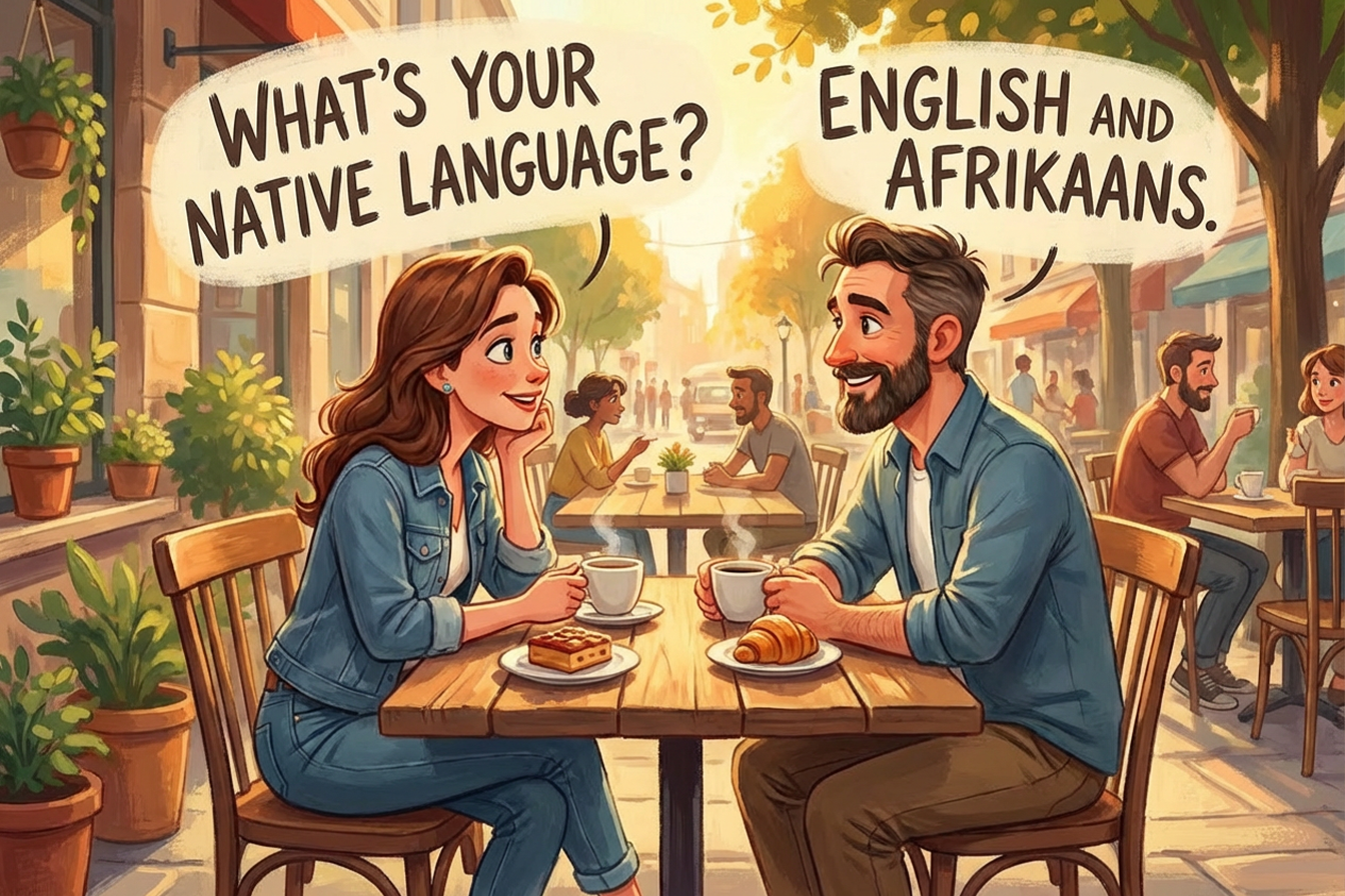 Hangi dili konuştuğunu soran biri ve onu “İngilizce ve Güney Afrika dili,” diye cevaplayan
