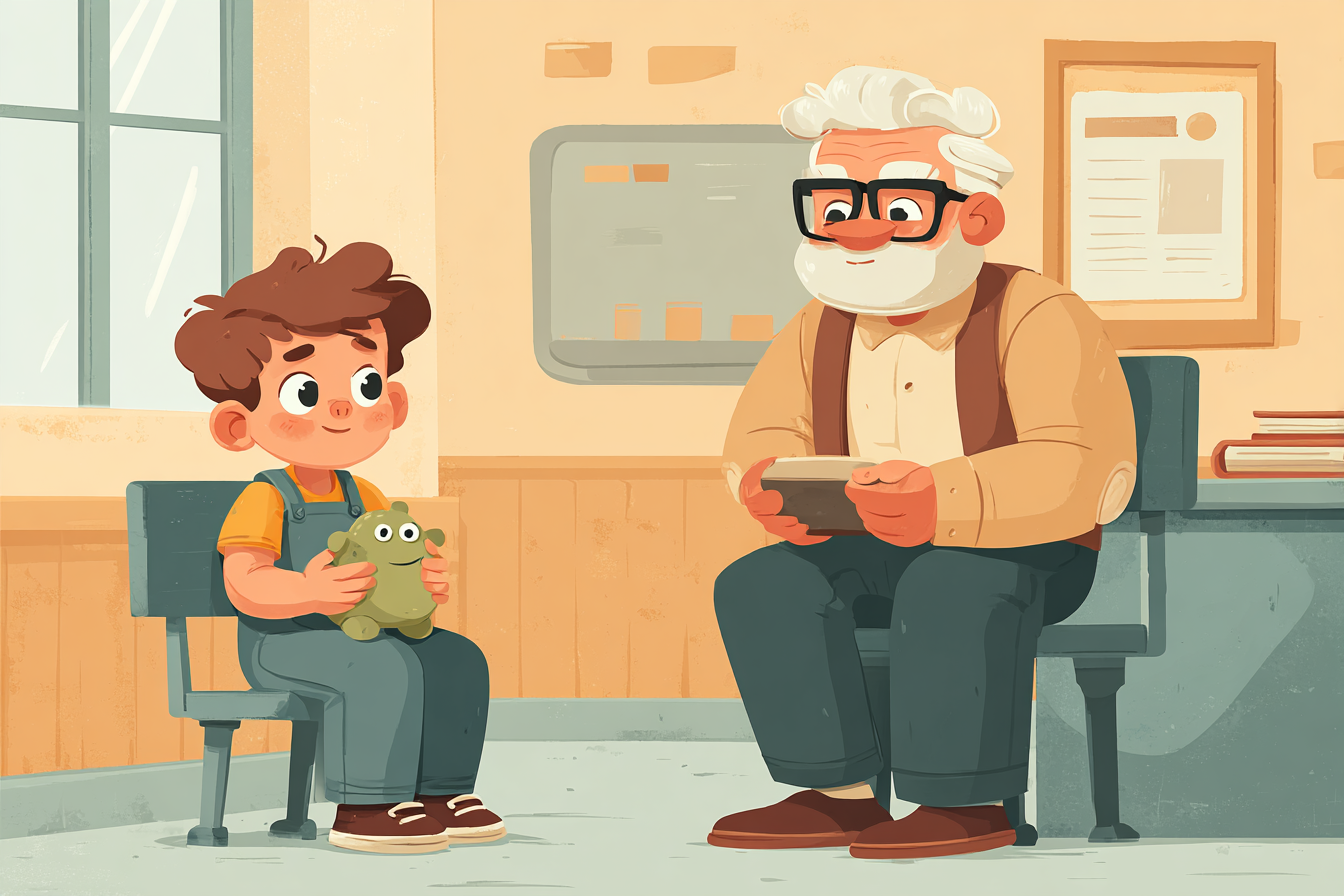 Ders işlenirken ders yerine oyuncağına odaklanan bir çocuk