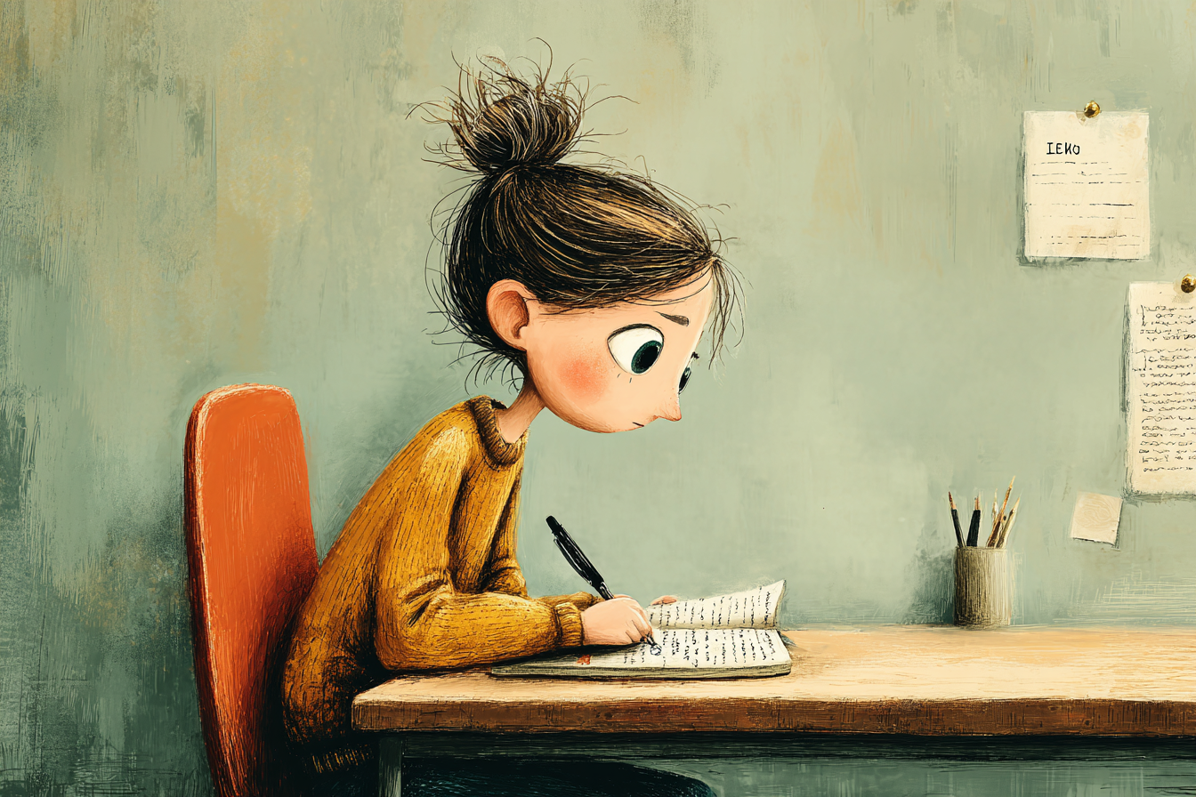 İngilizce günlük yazan bir kız.