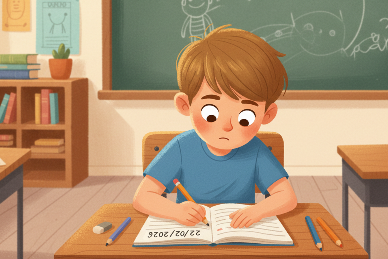 İngilizce günlük tutan bir çocuk.