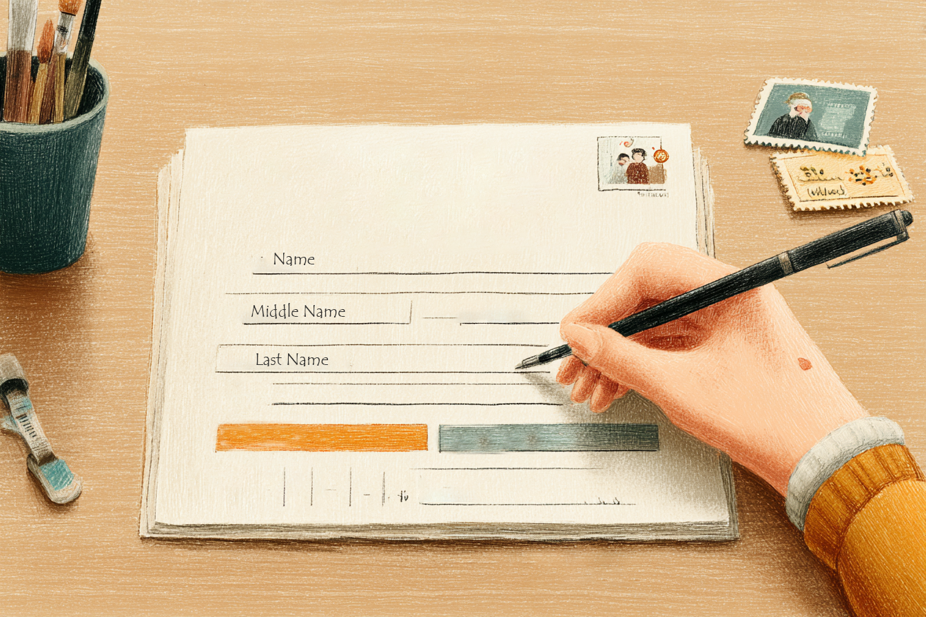 İngilizce formda isim alanları.