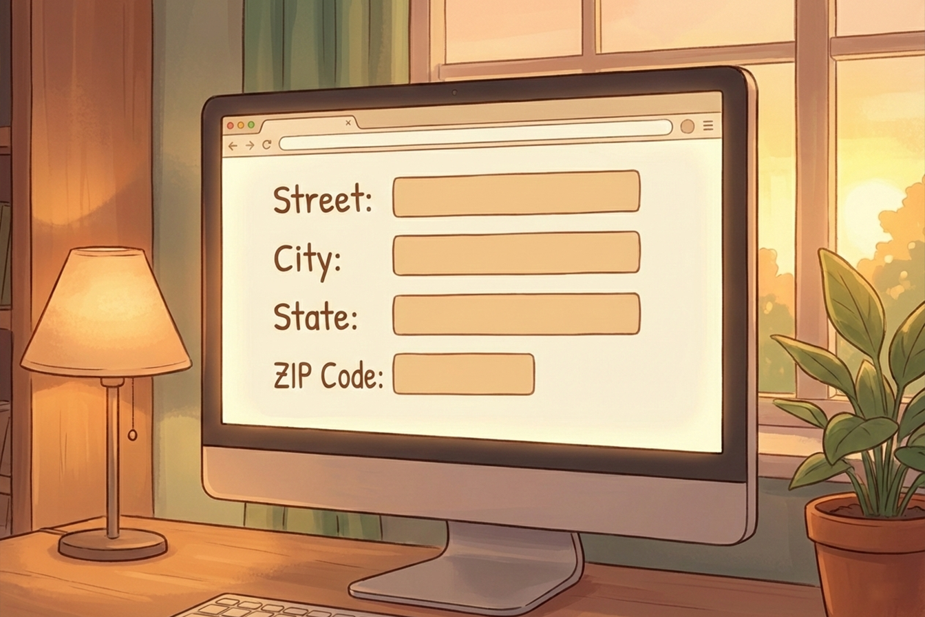 Çevrimiçi formda adres alanları