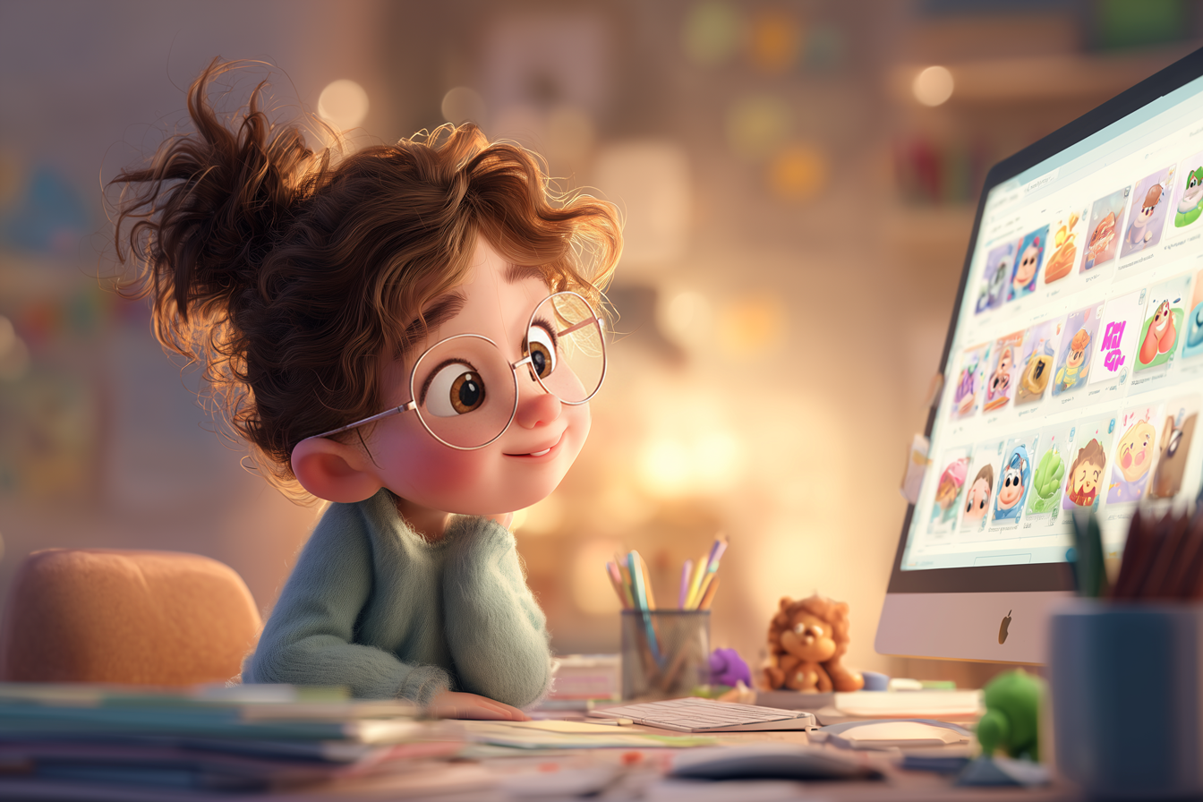 A girl learning English using flashcards