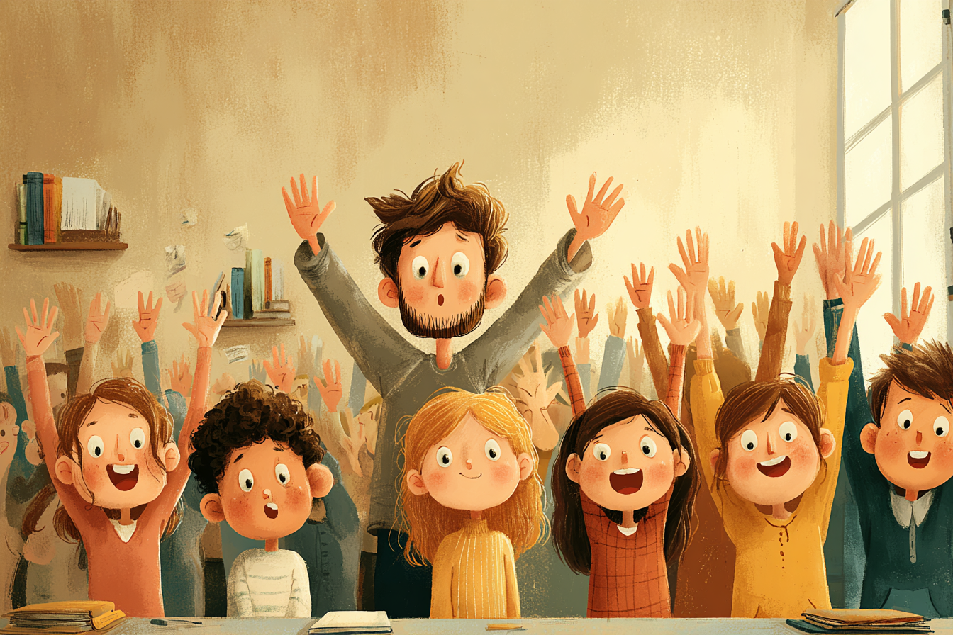 Öğretmenleriyle “Simon diyor ki” oynayan bir sınıf.