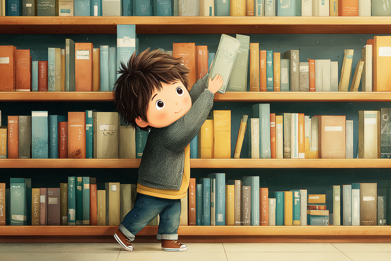 Çocuk kitabı rafa geri koyuyor