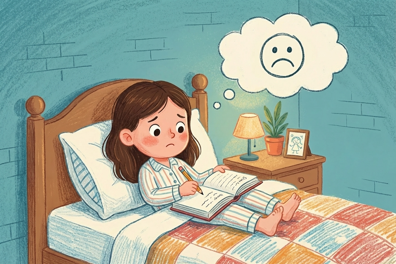 Duygularını günlüğüne aktaran bir çocuk.