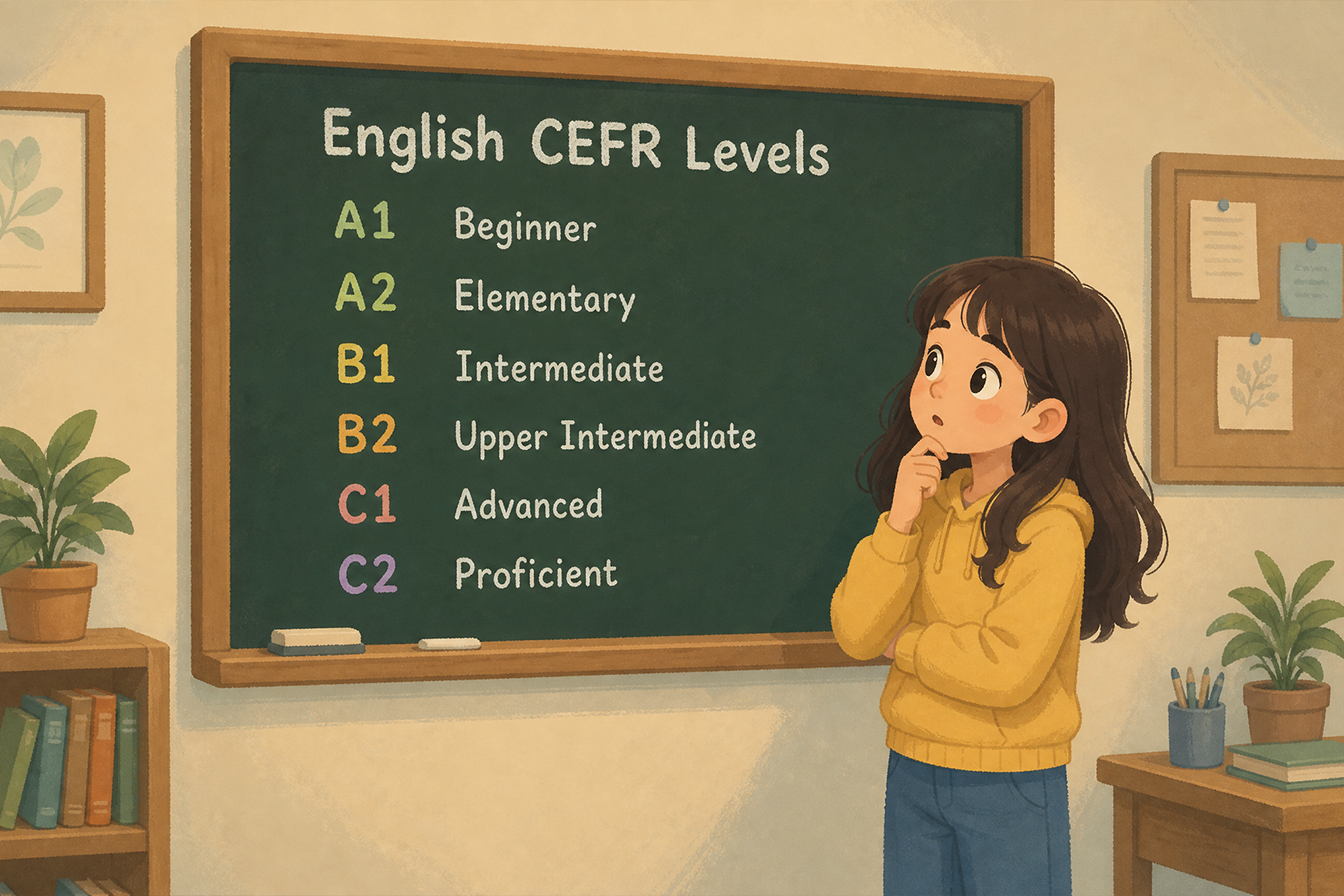 İngilizce CEFR seviyelerini öğrenmek isteyen bir öğrenci.